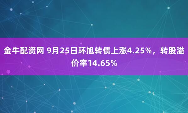 金牛配资网 9月25日环旭转债上涨4.25%，转股溢价率14.65%